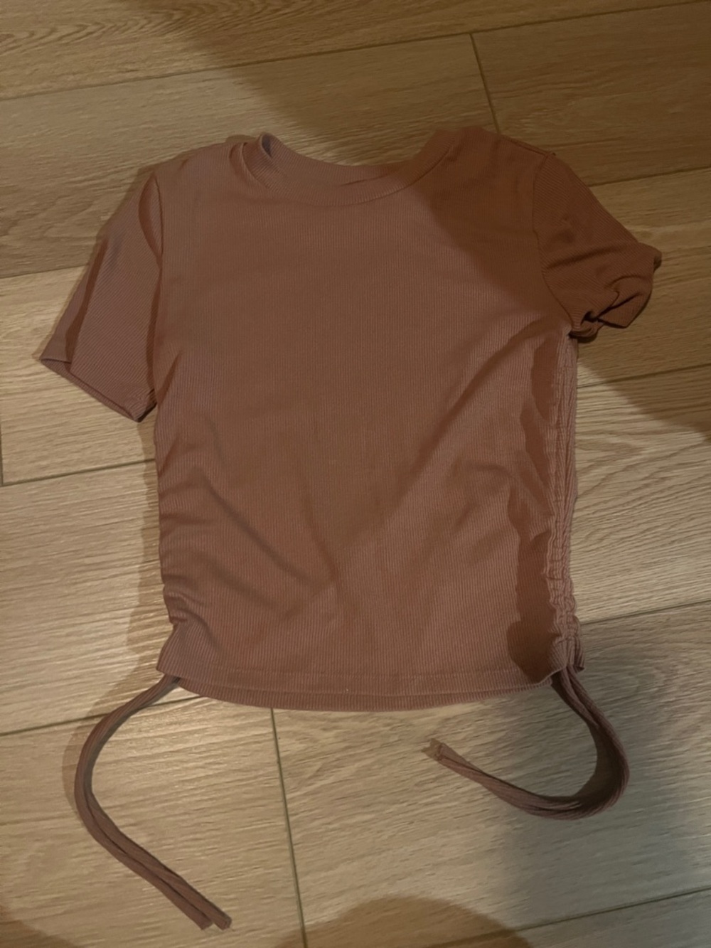 Zara Ribbed Short-Sleeve Tie-Side Top in Dusty Rose